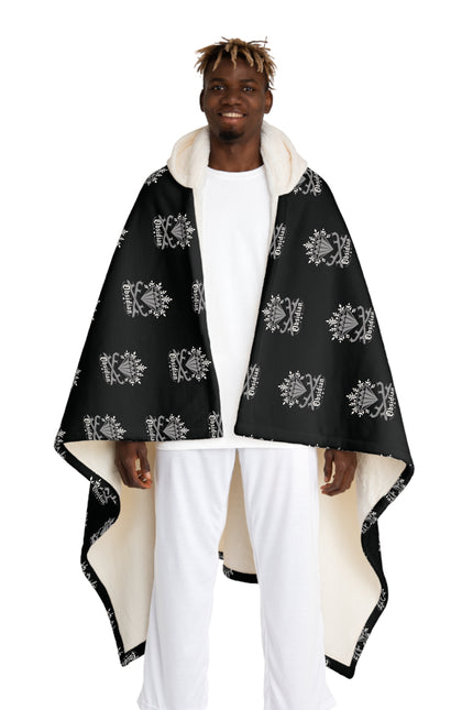 Hooded Sherpa Fleece Blanket with Gothic Skull Pattern