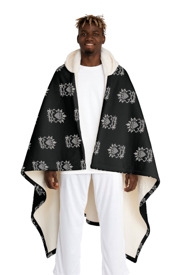 Hooded Sherpa Fleece Blanket with Gothic Skull Pattern