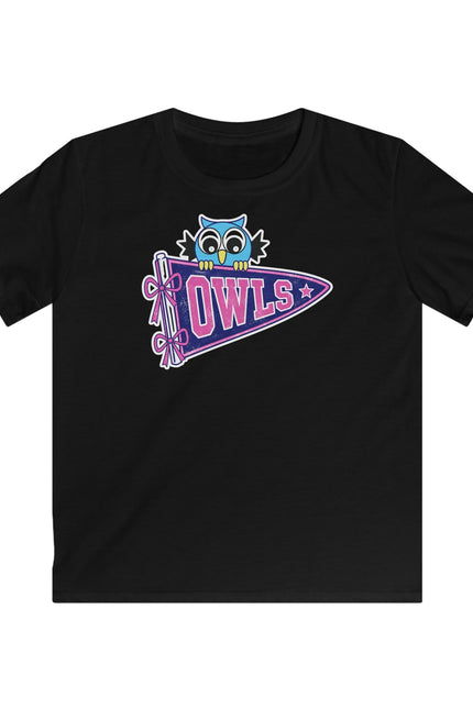 Kids Owl Pennant T-Shirt — Cute Blue Owl Graphic Tee for Girls & Boys