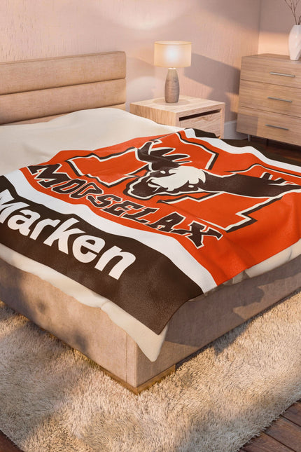 Velveteen Plush Blanket — MooseLax Personalized Orange Moose Logo Throw
