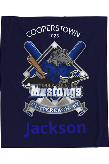 Personalized Mustangs Velveteen Plush Blanket – Cooperstown 2026 Centerreach, NY (Jackson)