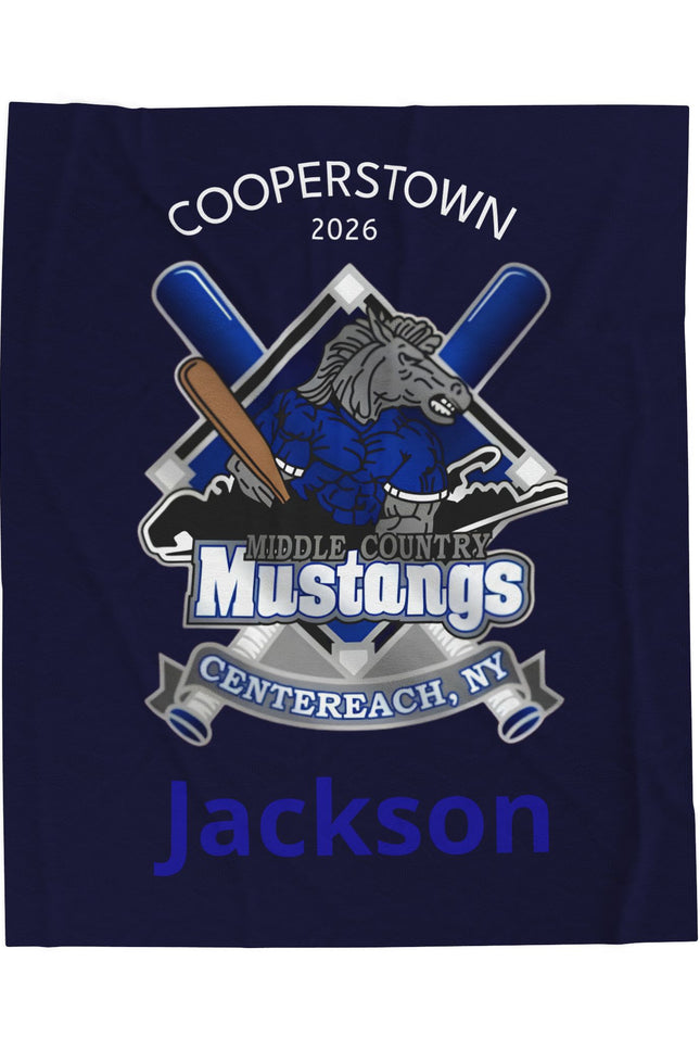 Personalized Mustangs Velveteen Plush Blanket – Cooperstown 2026 Centerreach, NY (Jackson)