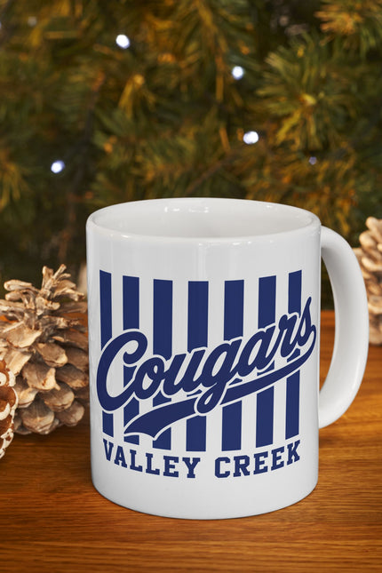 Cougars Valley Creek Ceramic Mug — Retro Striped Team Coffee Cup (11oz, 15oz)