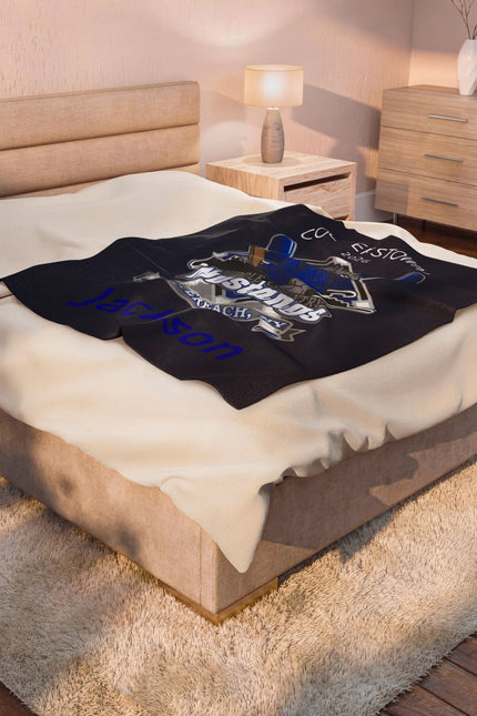 Personalized Mustangs Velveteen Plush Blanket – Cooperstown 2026 Centerreach, NY (Jackson)