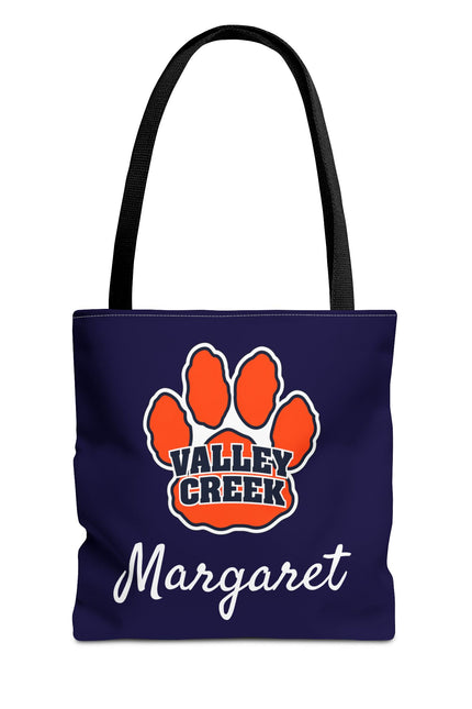 Valley Creek Paw Print Personalized Tote Bag — Custom Name School Spirit AOP Tote