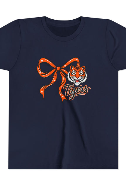 Youth Tigers Bow Tee — Cute Orange Ribbon Tiger Kids Shirt