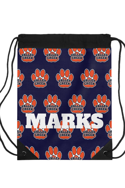 Valley Creek Paw Logo Drawstring Bag — Personalized 'Marks' School Gym Sack