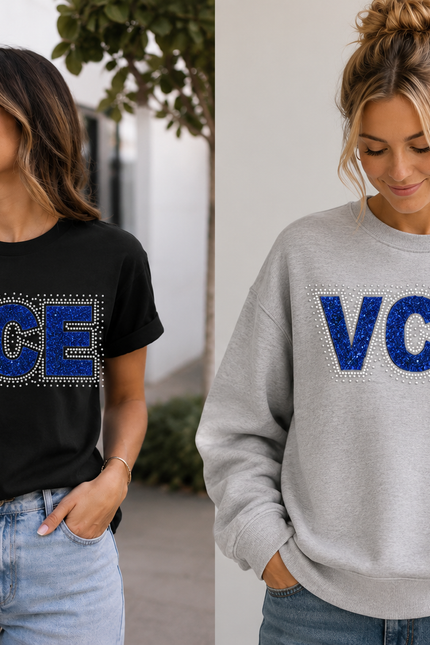 VCE Blue Glitter Vinyl with Crystal Rhinestones