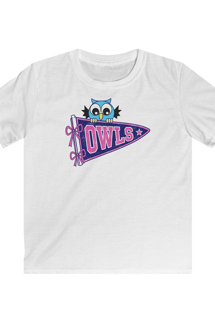 Kids Owl Pennant T-Shirt — Cute Blue Owl Graphic Tee for Girls & Boys