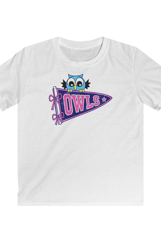 Kids Owl Pennant T-Shirt — Cute Blue Owl Graphic Tee for Girls & Boys