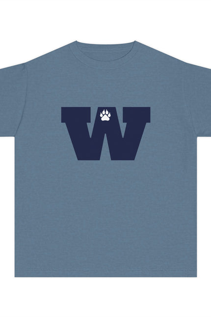 Youth Tee — Navy 'W' Paw Logo with Custom Last Name Back