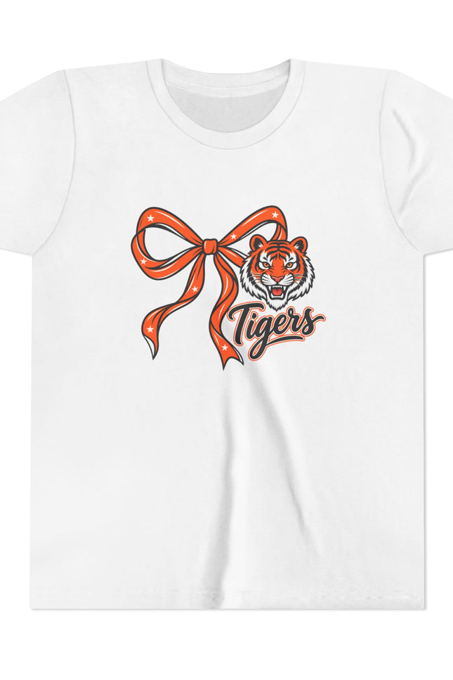 Youth Tigers Bow Tee — Cute Orange Ribbon Tiger Kids Shirt