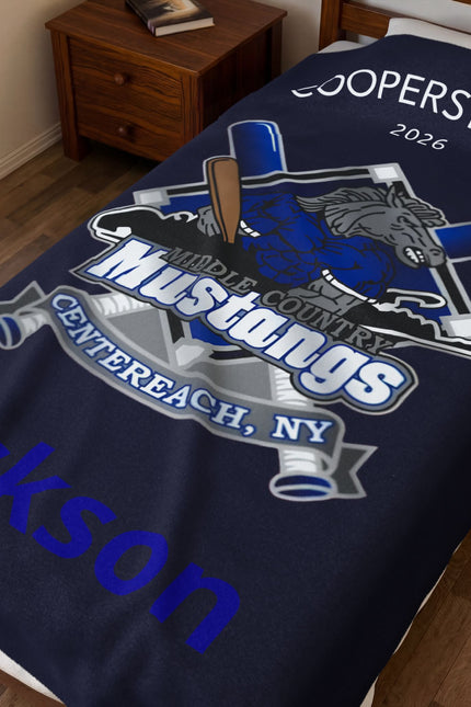 Personalized Mustangs Velveteen Plush Blanket – Cooperstown 2026 Centerreach, NY (Jackson)