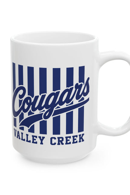 Cougars Valley Creek Ceramic Mug — Retro Striped Team Coffee Cup (11oz, 15oz)