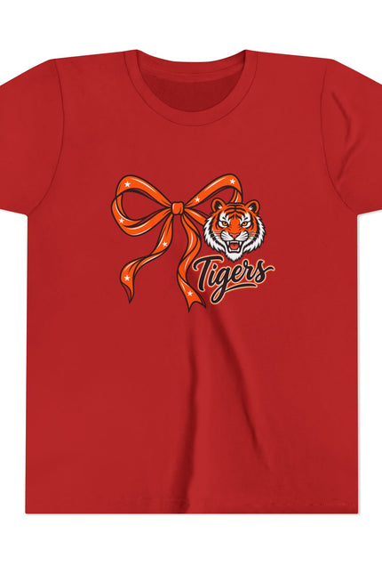 Youth Tigers Bow Tee — Cute Orange Ribbon Tiger Kids Shirt