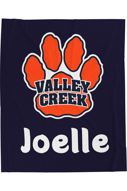 Velveteen Blanket – "Valley Creek" Paw Logo Personalized with Name (Joelle)