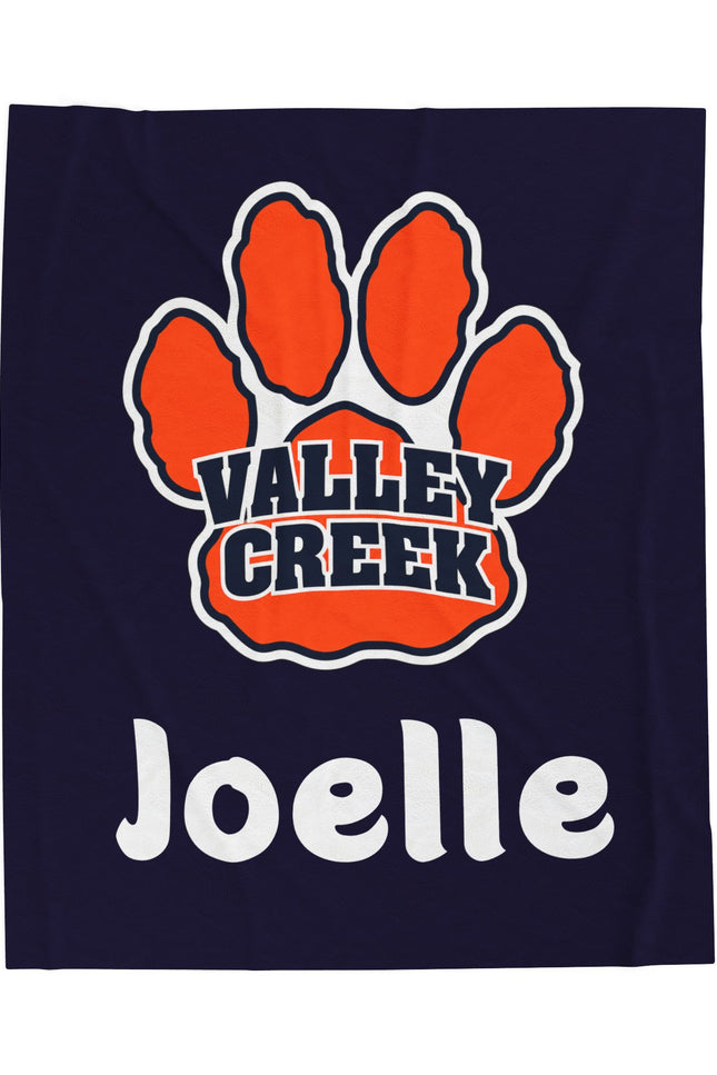 Velveteen Blanket – "Valley Creek" Paw Logo Personalized with Name (Joelle)