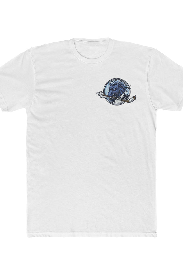 Long Island Mustangs Hockey T‑Shirt — Blue Mustang Logo Crew Tee