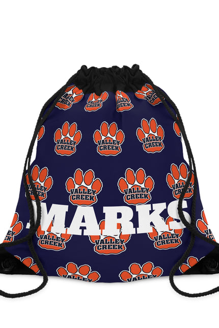 Valley Creek Paw Logo Drawstring Bag — Personalized 'Marks' School Gym Sack