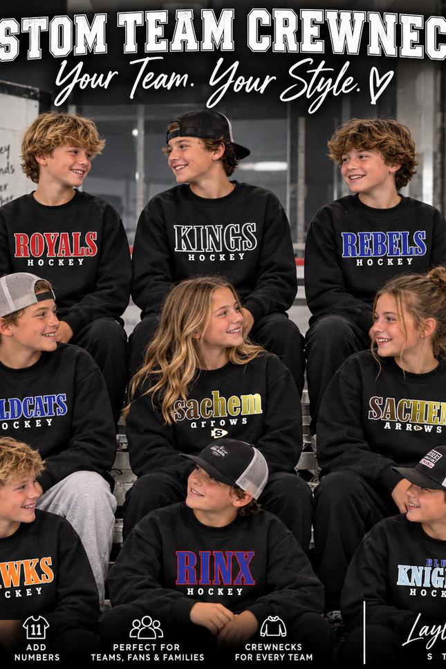 Custom Team Hockey Crewneck or Hoodie