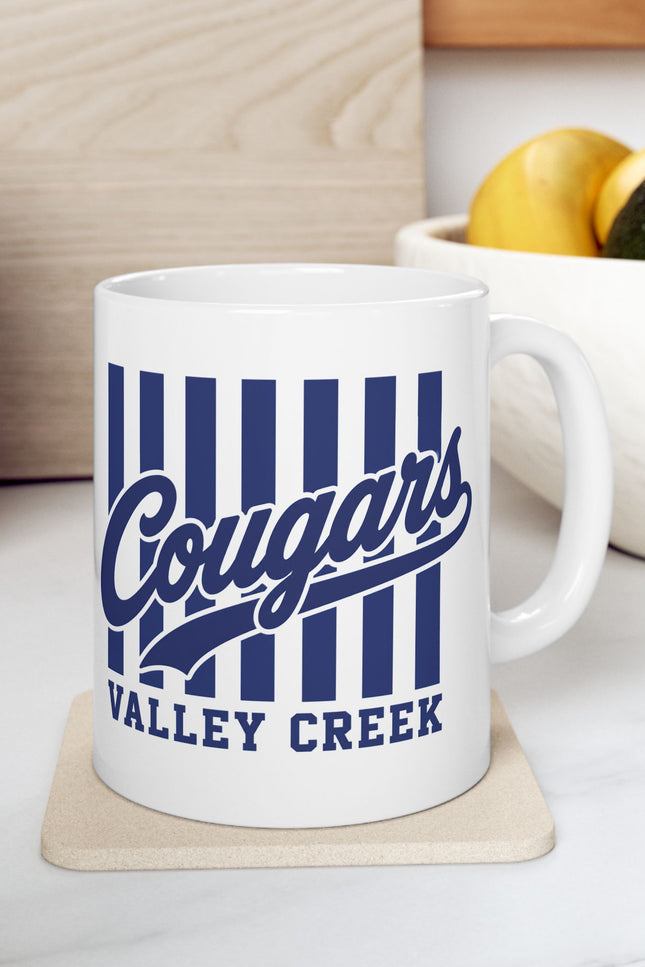 Cougars Valley Creek Ceramic Mug — Retro Striped Team Coffee Cup (11oz, 15oz)
