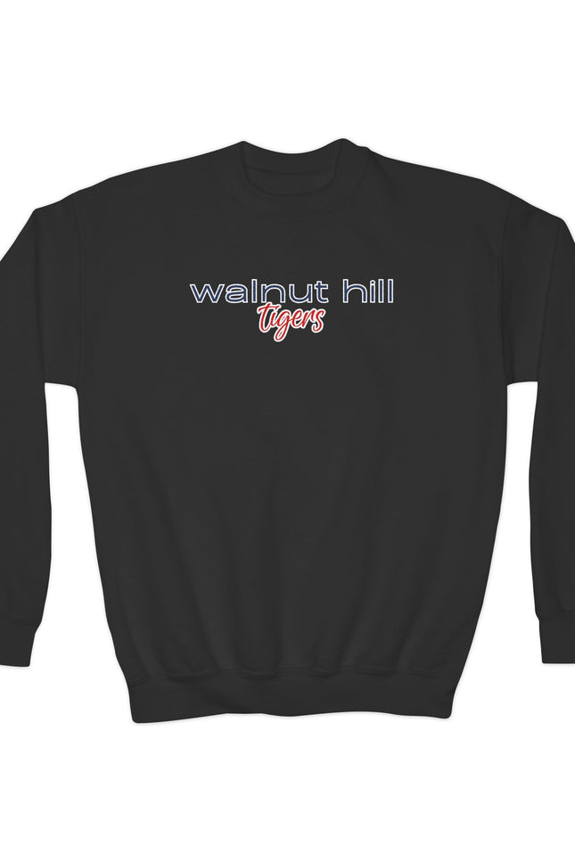 Walnut Hill Tigers Youth Crewneck Sweatshirt — School Spirit Black Pullover
