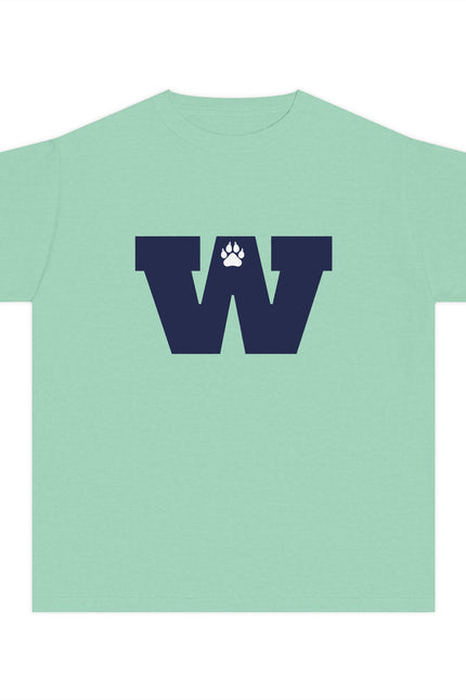 Youth Tee — Navy 'W' Paw Logo with Custom Last Name Back
