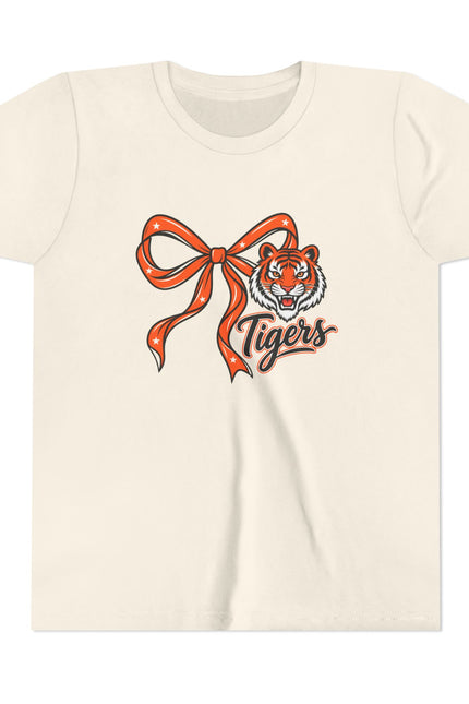 Youth Tigers Bow Tee — Cute Orange Ribbon Tiger Kids Shirt
