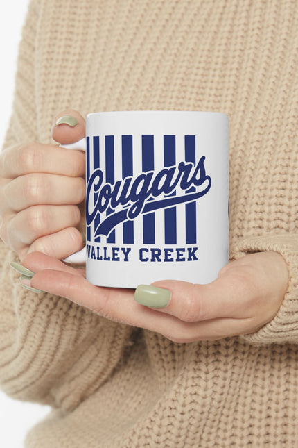 Cougars Valley Creek Ceramic Mug — Retro Striped Team Coffee Cup (11oz, 15oz)