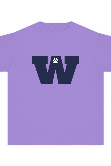 Youth Tee — Navy 'W' Paw Logo with Custom Last Name Back