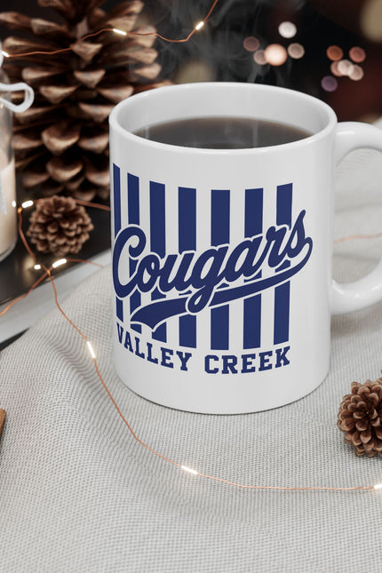 Cougars Valley Creek Ceramic Mug — Retro Striped Team Coffee Cup (11oz, 15oz)