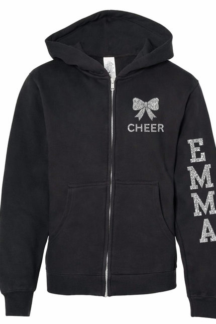 Cheer Glitter Zip Hoodie – Custom Name Sleeve