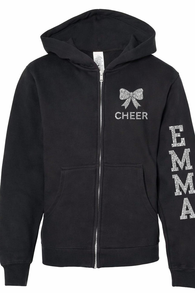 Cheer Glitter Zip Hoodie – Custom Name Sleeve