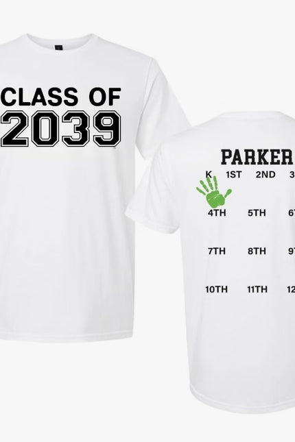 Product Title: Personalized Class of 2039 Grow-With-Me Back to School Shirt – Handprint Graduation Keepsake