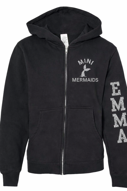 Mini Mermaids Glitter Zip Hoodie – Custom Name Sleeve