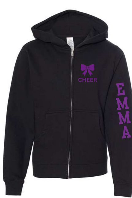 Cheer Glitter Zip Hoodie – Custom Name Sleeve