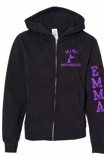 Mini Mermaids Glitter Zip Hoodie – Custom Name Sleeve