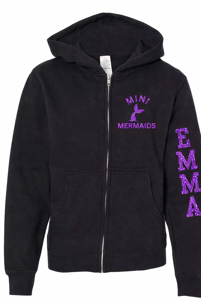 Mini Mermaids Glitter Zip Hoodie – Custom Name Sleeve