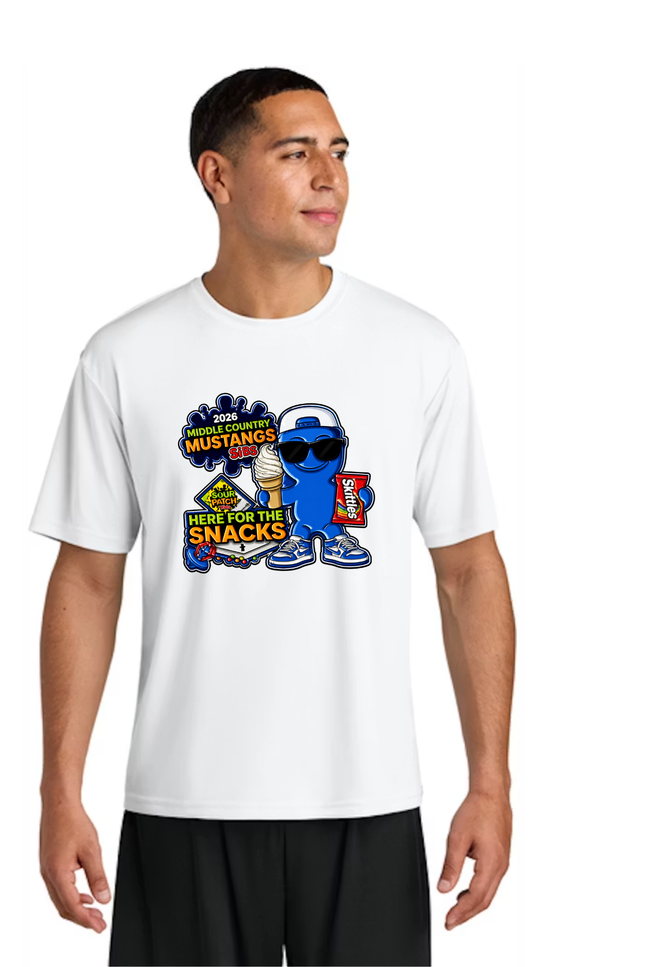 Middle Country Mustangs Snack Shirt – "Here for the Snacks" Edition