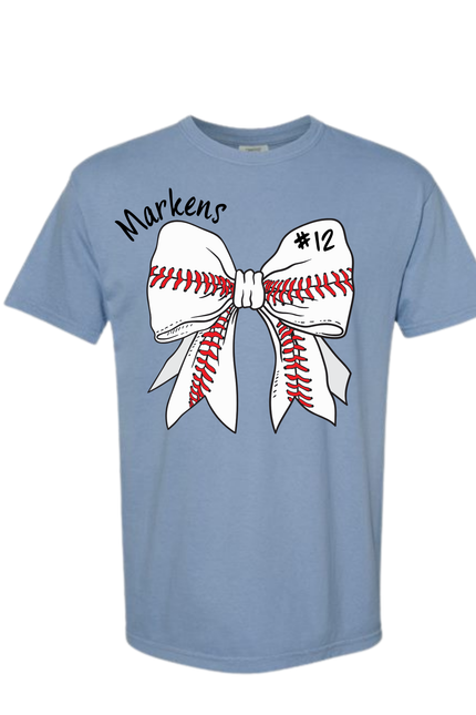 Custom Baseball Bow Shirt | Personalized Name & Number T-Shirt