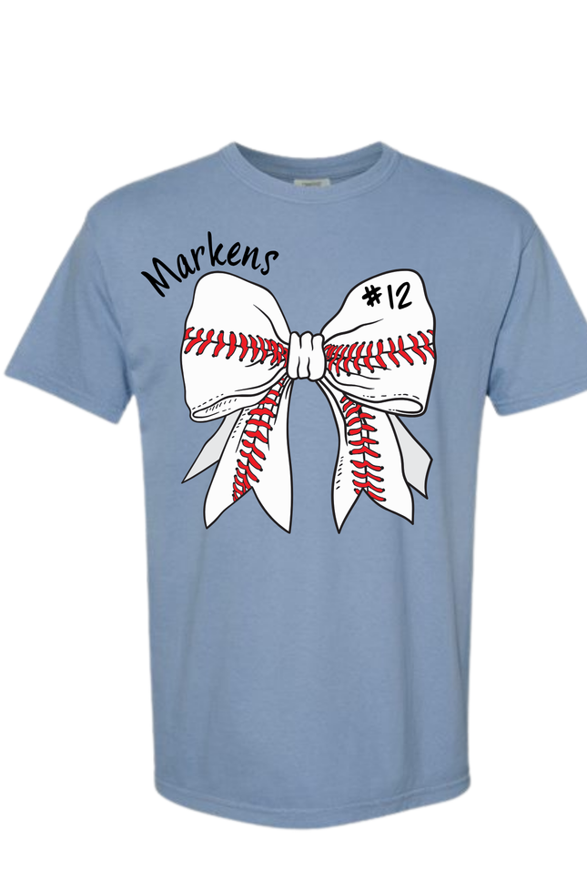 Custom Baseball Bow Shirt | Personalized Name & Number T-Shirt